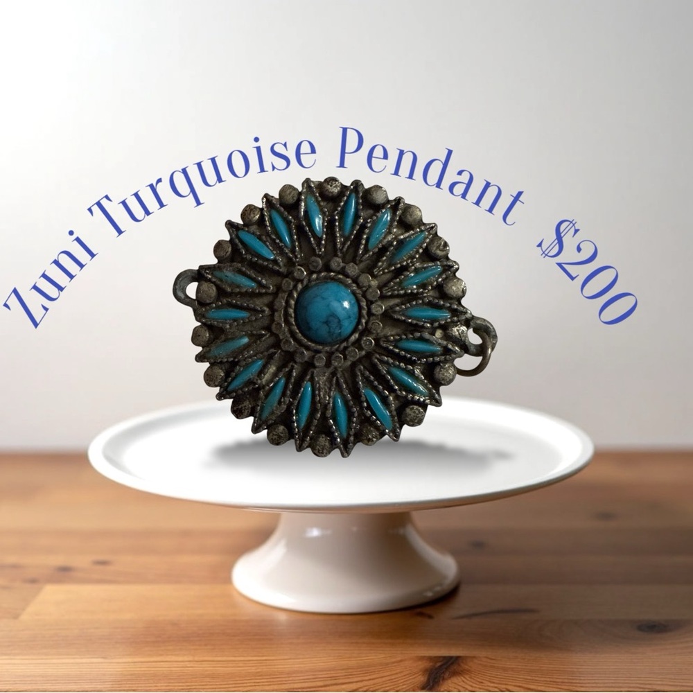 1940’s Zuni Indigenous Made Turquoise Pendant 1 3/4”